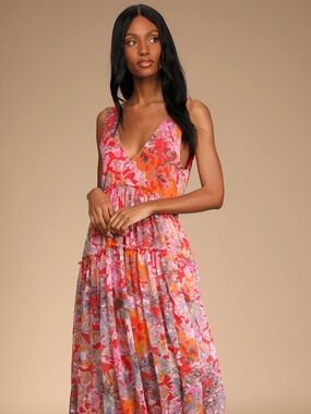 Free People Juliana Chiffon Maxi Dress in Cherry Combo